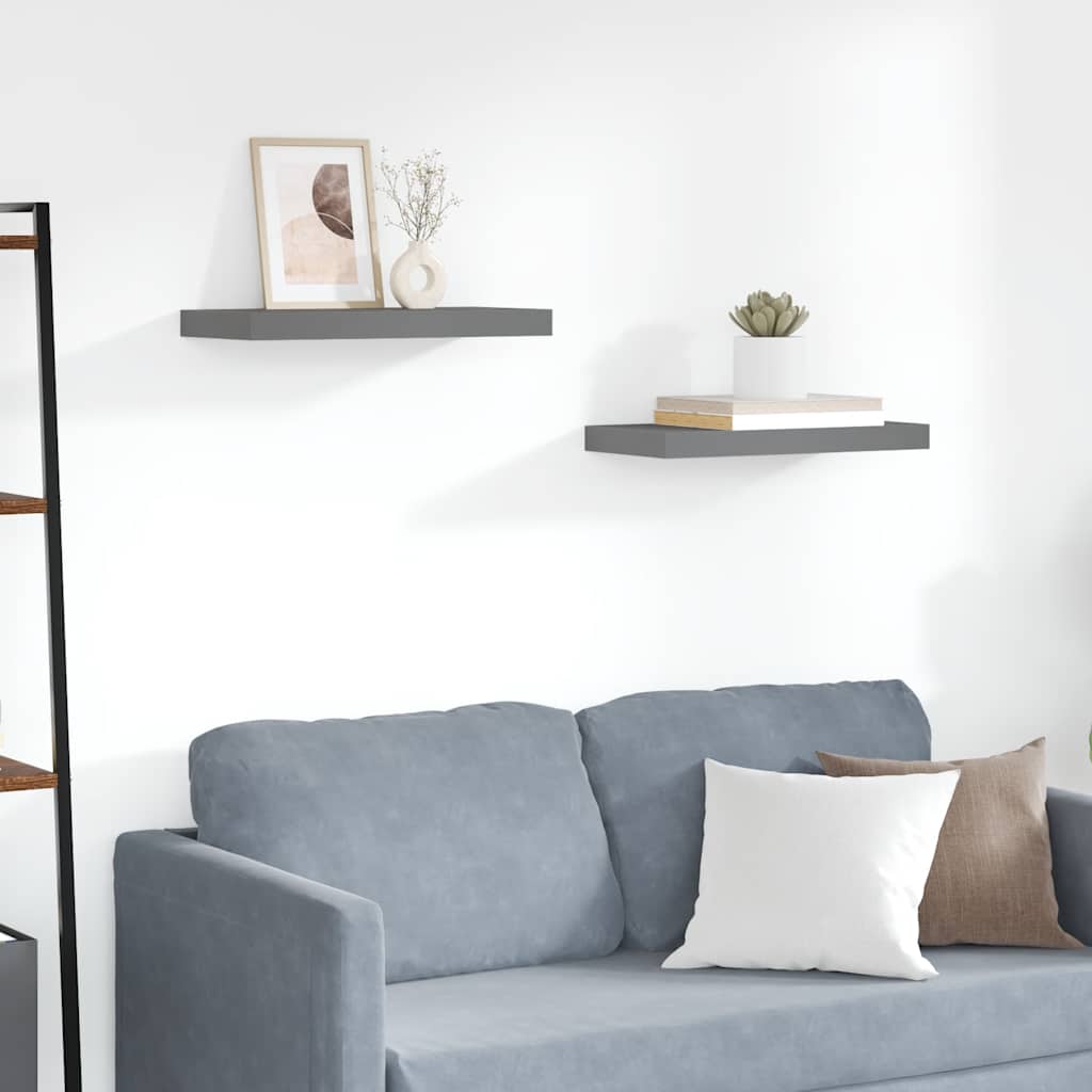 Schweberegale 2 Stk. Hochglanz-Grau 50x23x3,8 cm MDF