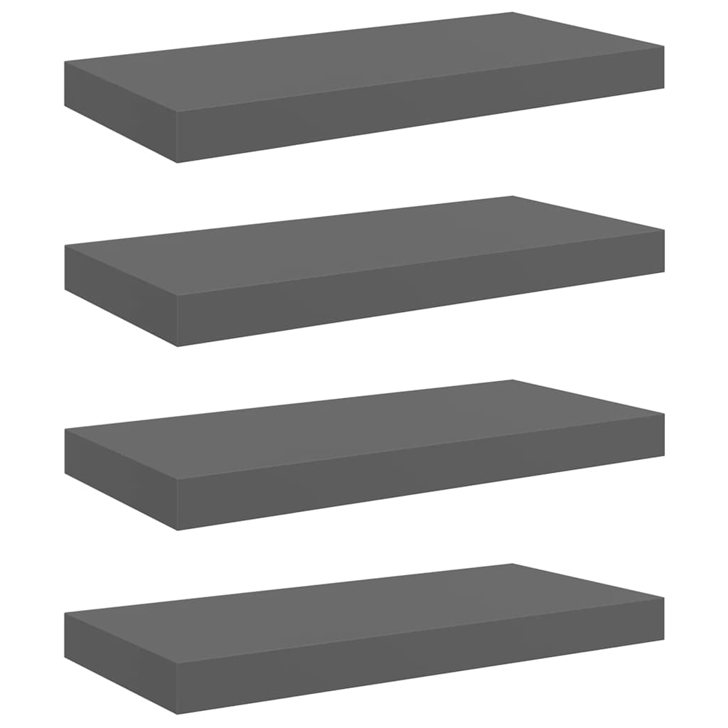 Schweberegale 4 Stk. Hochglanz-Grau 50x23x3,8 cm MDF