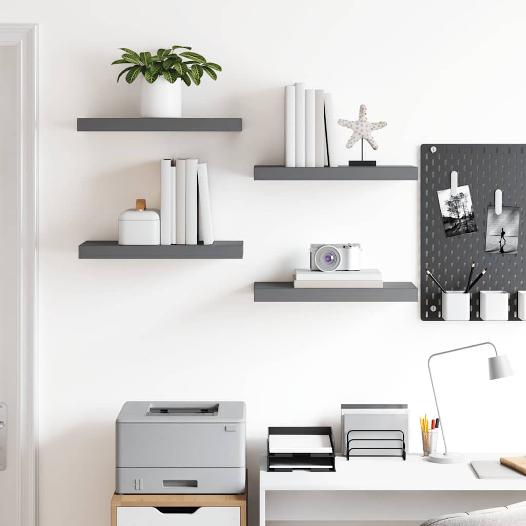 Schweberegale 4 Stk. Hochglanz-Grau 50x23x3,8 cm MDF