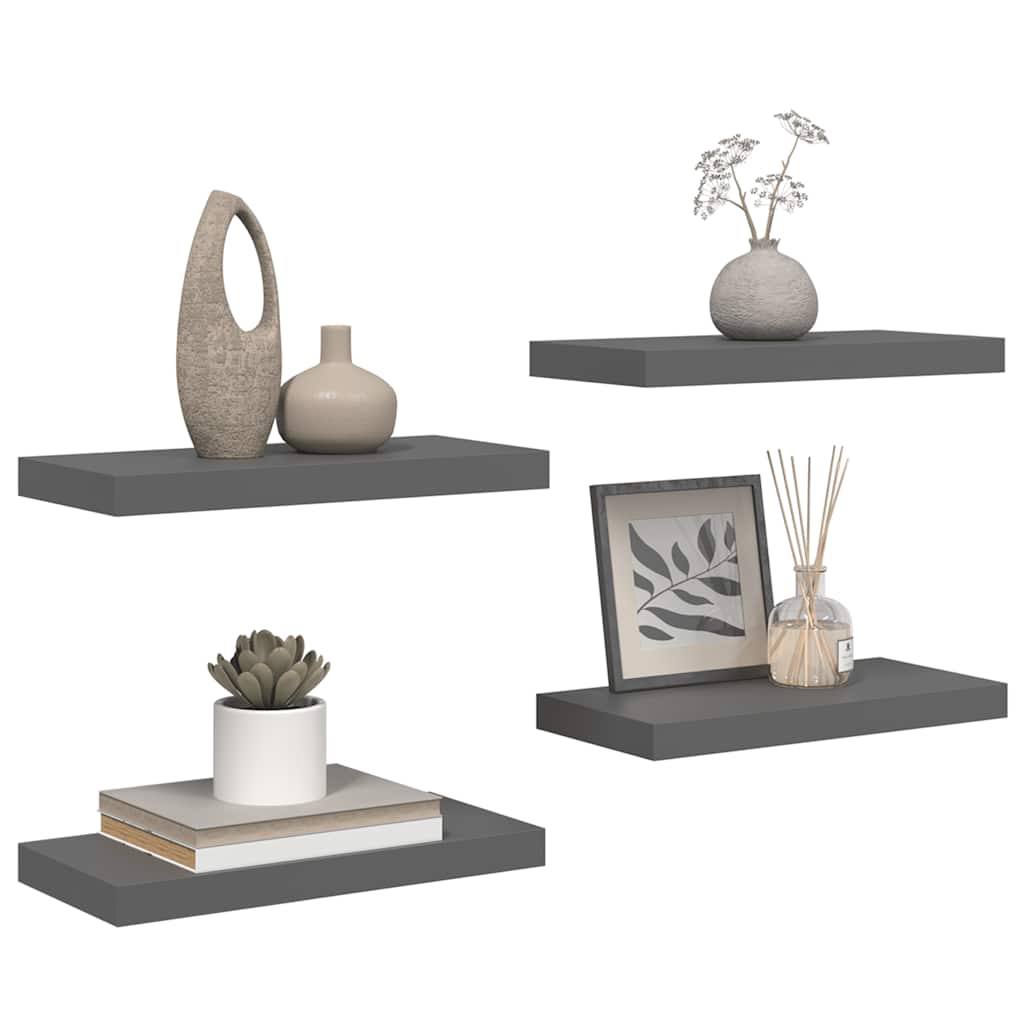 Schweberegale 4 Stk. Hochglanz-Grau 50x23x3,8 cm MDF
