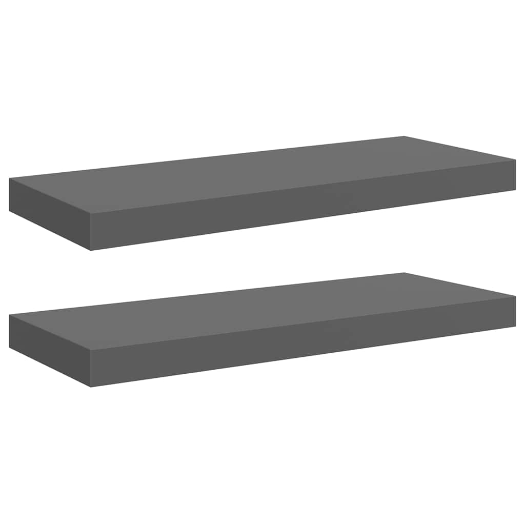 Schweberegale 2 Stk. Hochglanz-Grau 60x23,5x3,8 cm MDF