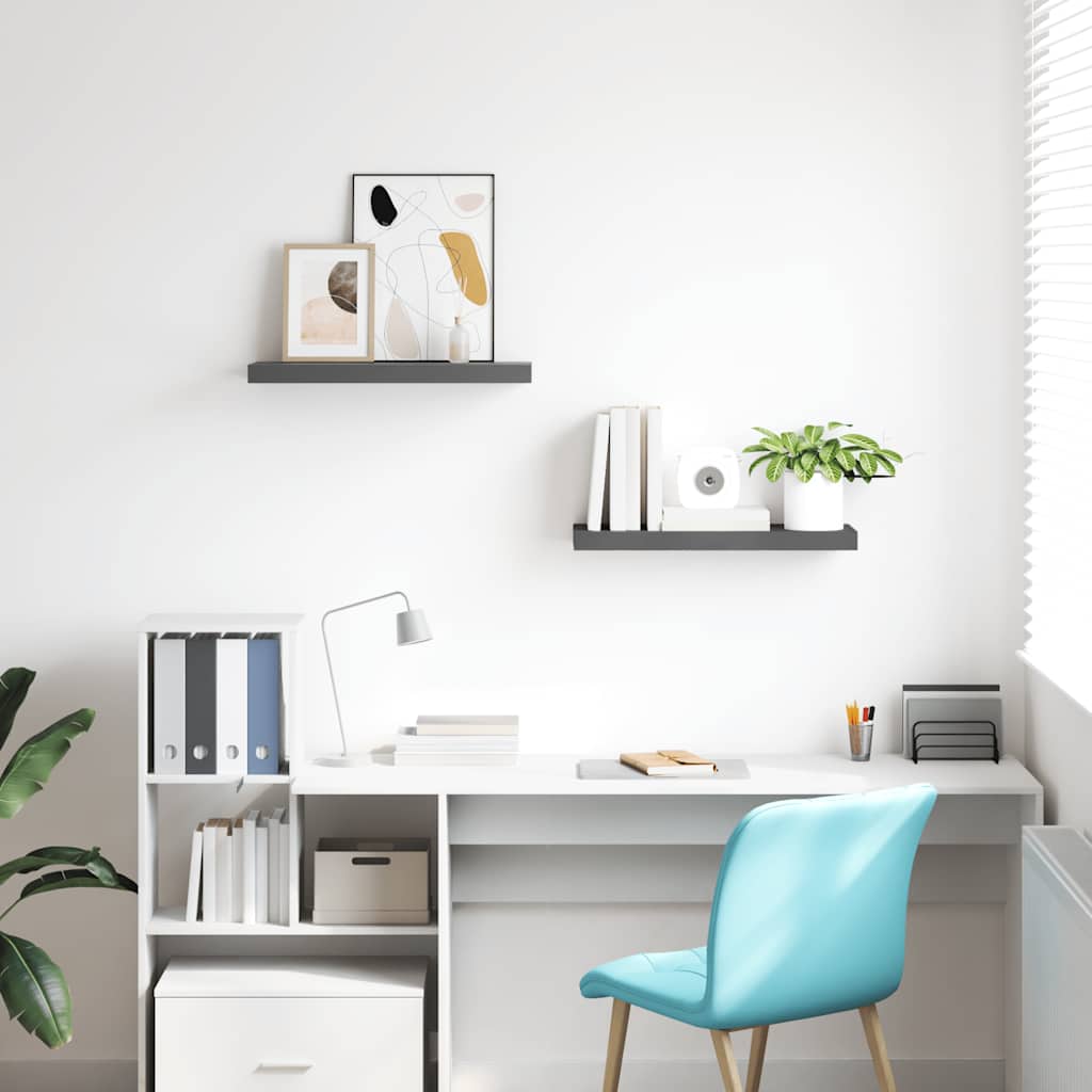 Schweberegale 2 Stk. Hochglanz-Grau 60x23,5x3,8 cm MDF