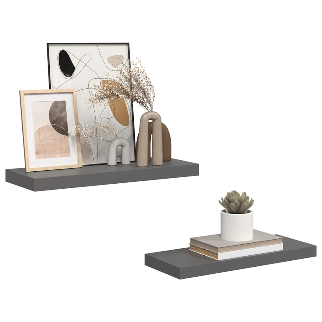 Schweberegale 2 Stk. Hochglanz-Grau 60x23,5x3,8 cm MDF