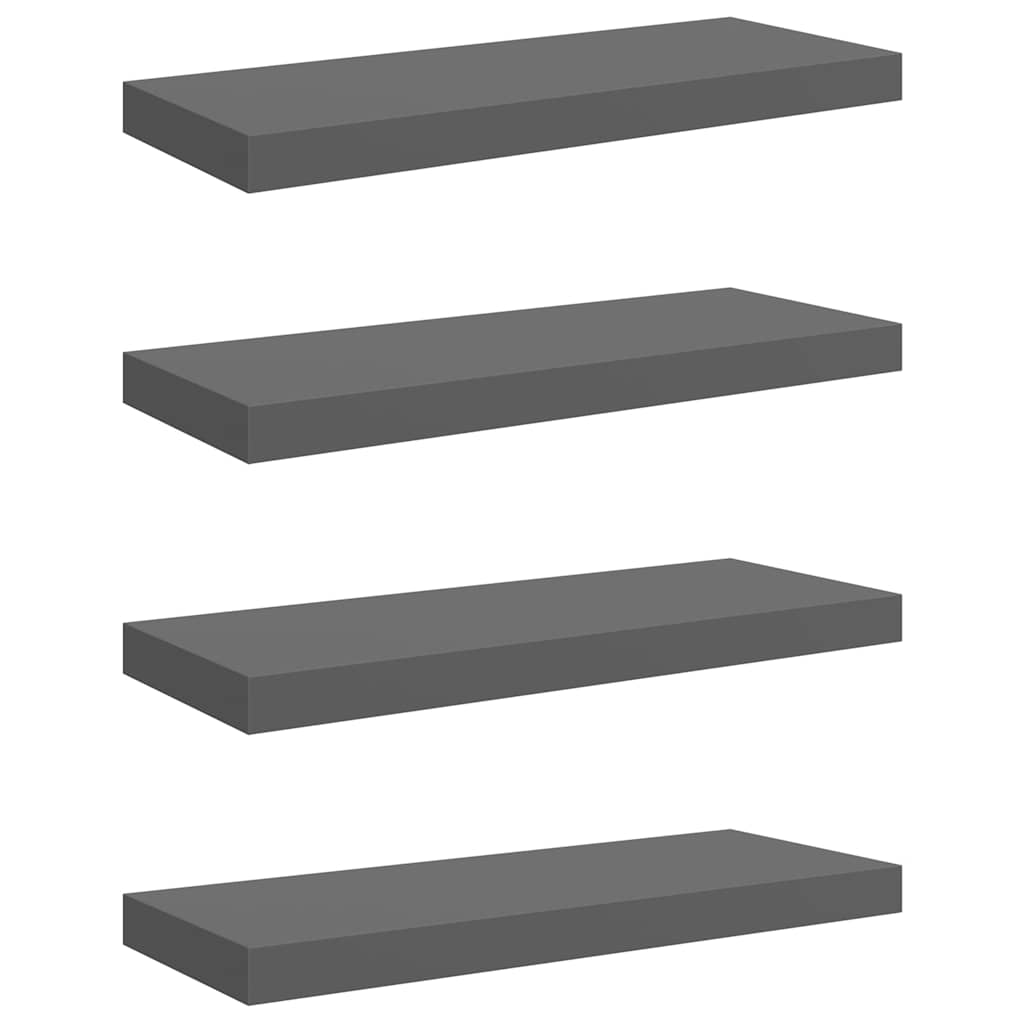 Schweberegale 4 Stk. Hochglanz-Grau 60x23,5x3,8 cm MDF