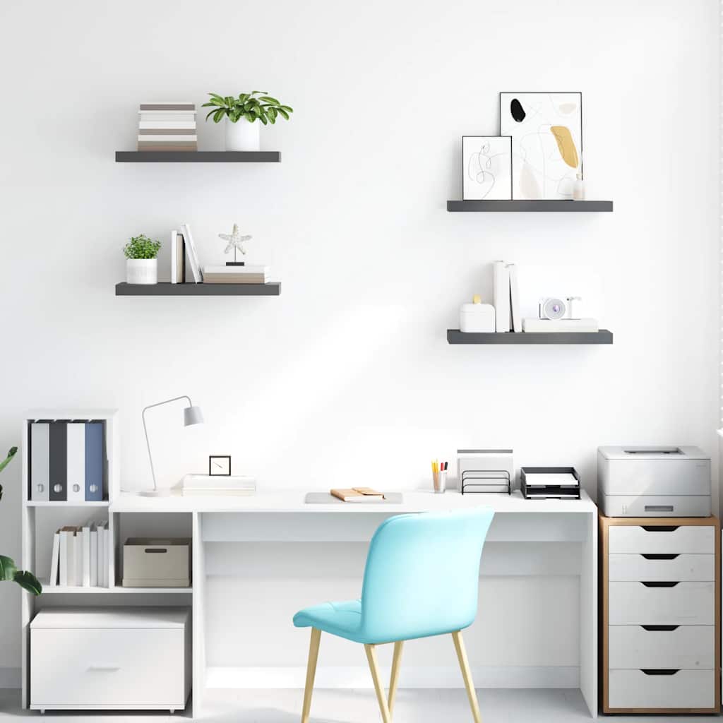 Schweberegale 4 Stk. Hochglanz-Grau 60x23,5x3,8 cm MDF