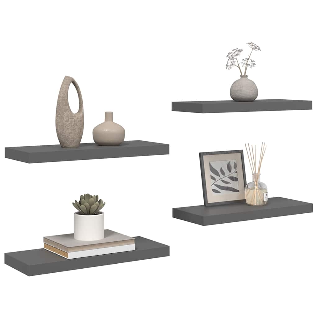 Schweberegale 4 Stk. Hochglanz-Grau 60x23,5x3,8 cm MDF