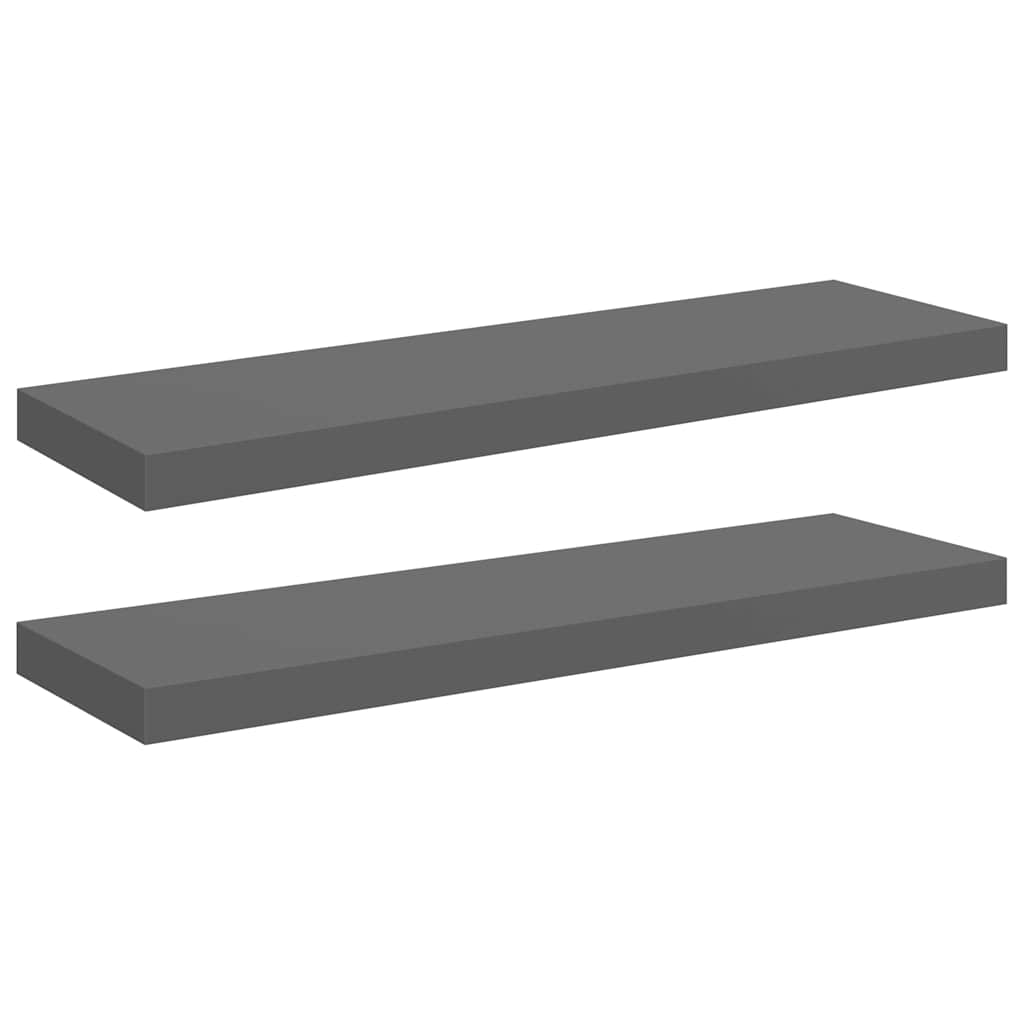 Schweberegale 2 Stk. Hochglanz-Grau 80x23,5x3,8 cm MDF
