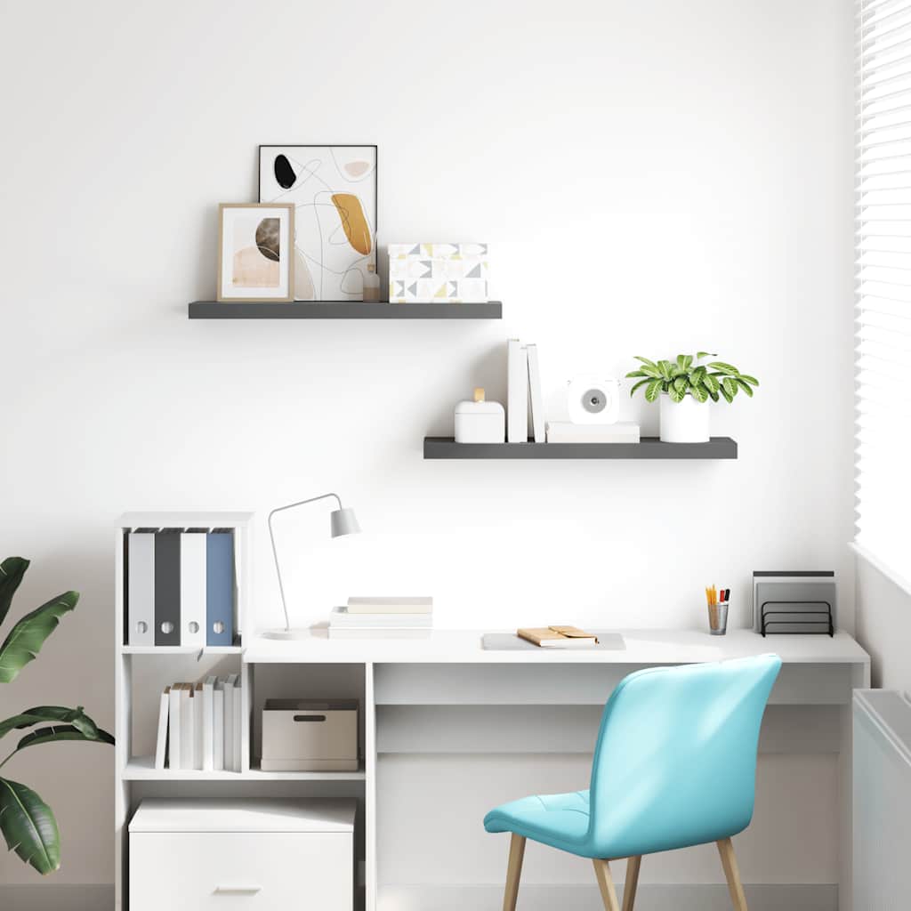 Schweberegale 2 Stk. Hochglanz-Grau 80x23,5x3,8 cm MDF