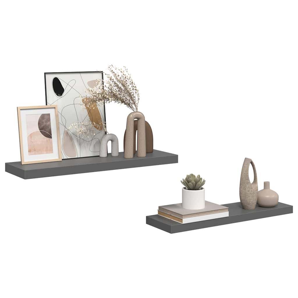 Schweberegale 2 Stk. Hochglanz-Grau 80x23,5x3,8 cm MDF