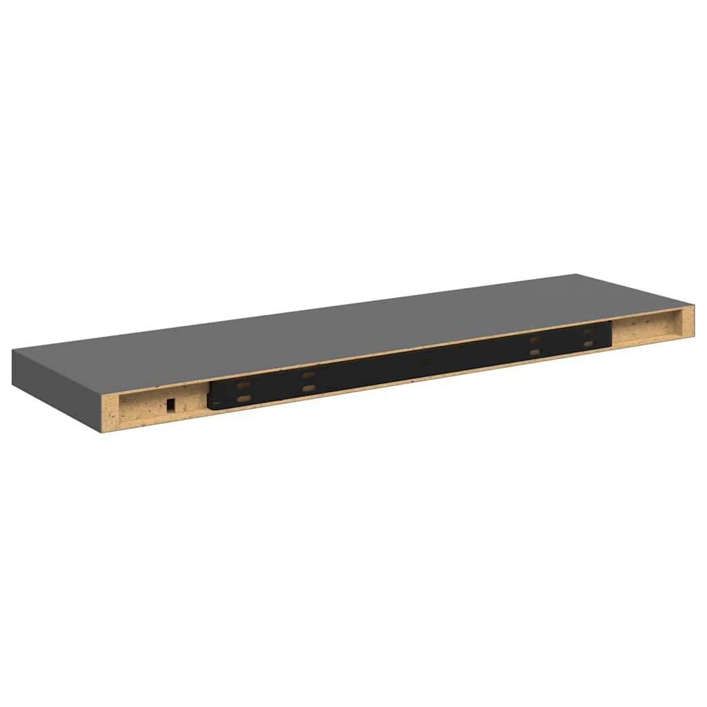 Schweberegale 2 Stk. Hochglanz-Grau 80x23,5x3,8 cm MDF