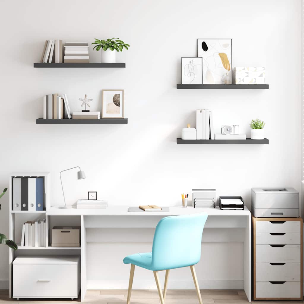 Schweberegale 4 Stk. Hochglanz-Grau 80x23,5x3,8 cm MDF