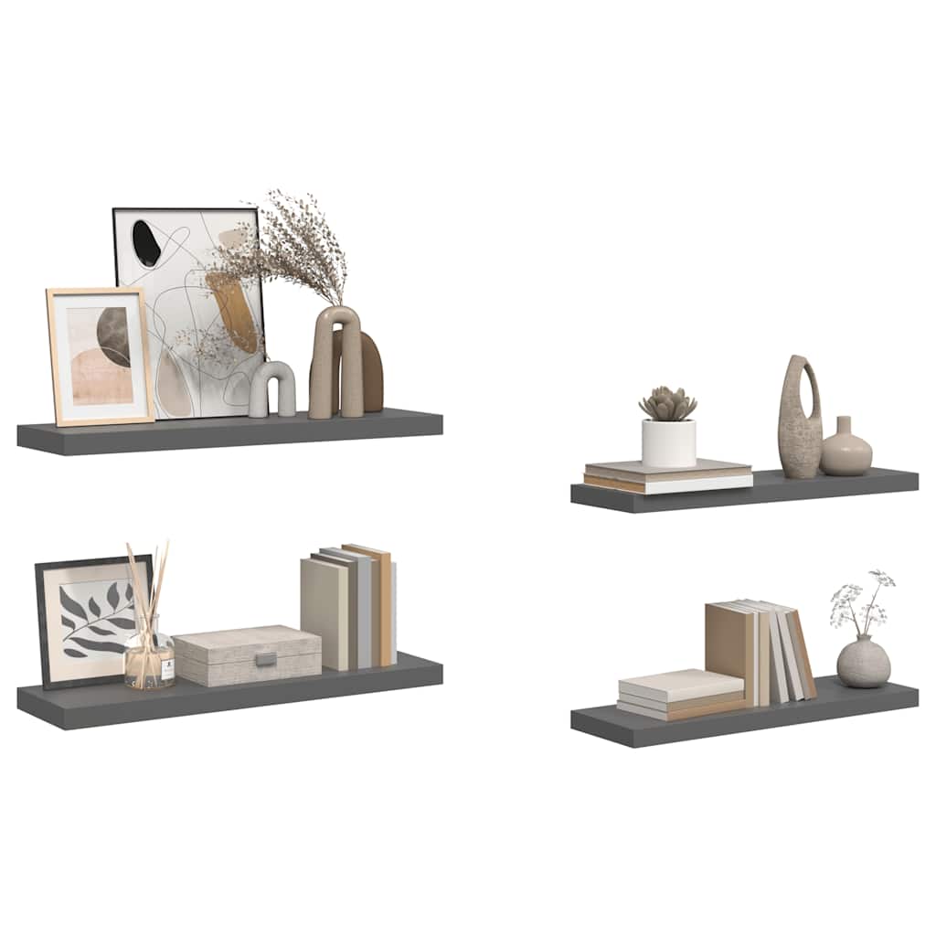 Schweberegale 4 Stk. Hochglanz-Grau 80x23,5x3,8 cm MDF