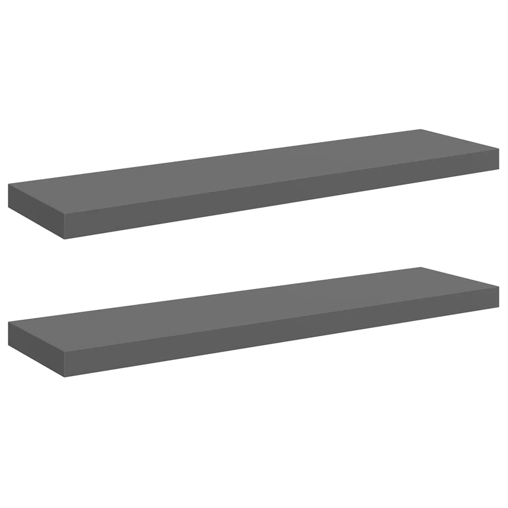 Schweberegale 2 Stk. Hochglanz-Grau 90x23,5x3,8 cm MDF