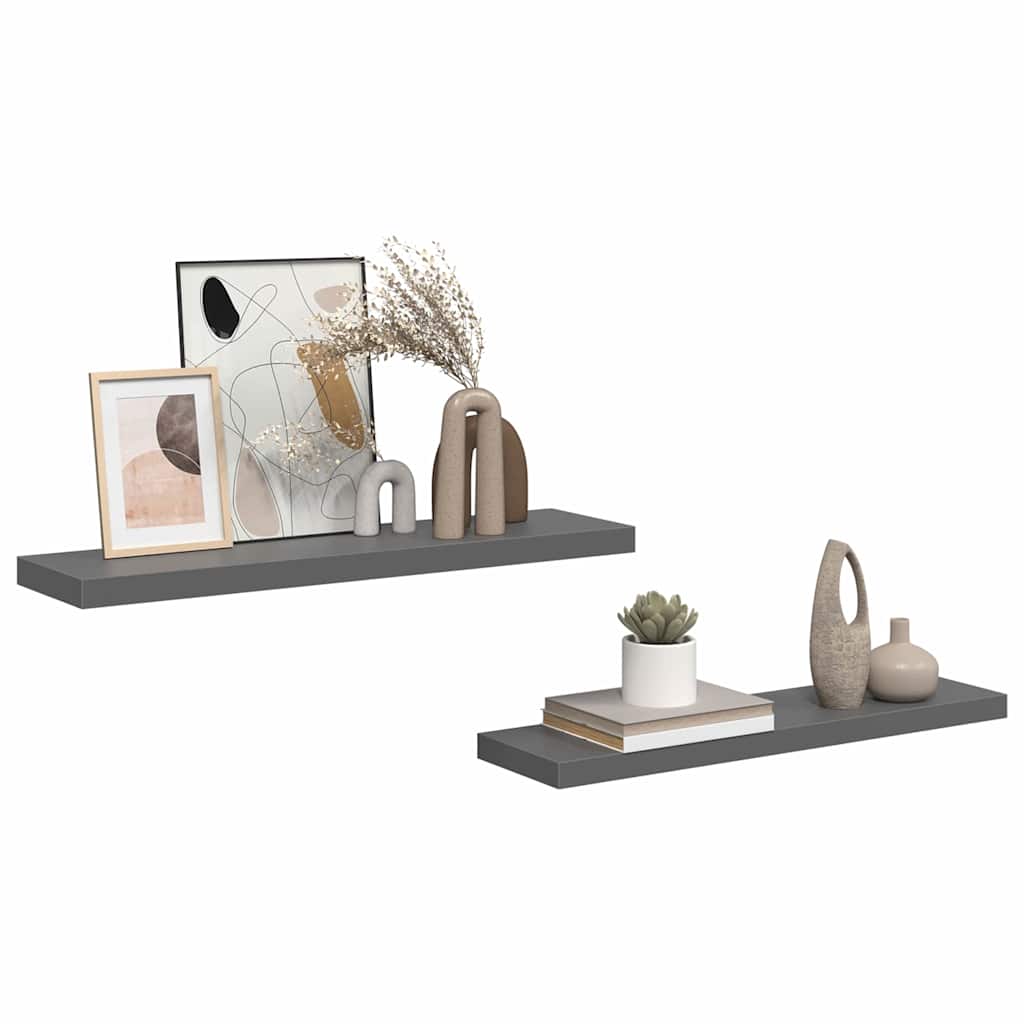Schweberegale 2 Stk. Hochglanz-Grau 90x23,5x3,8 cm MDF