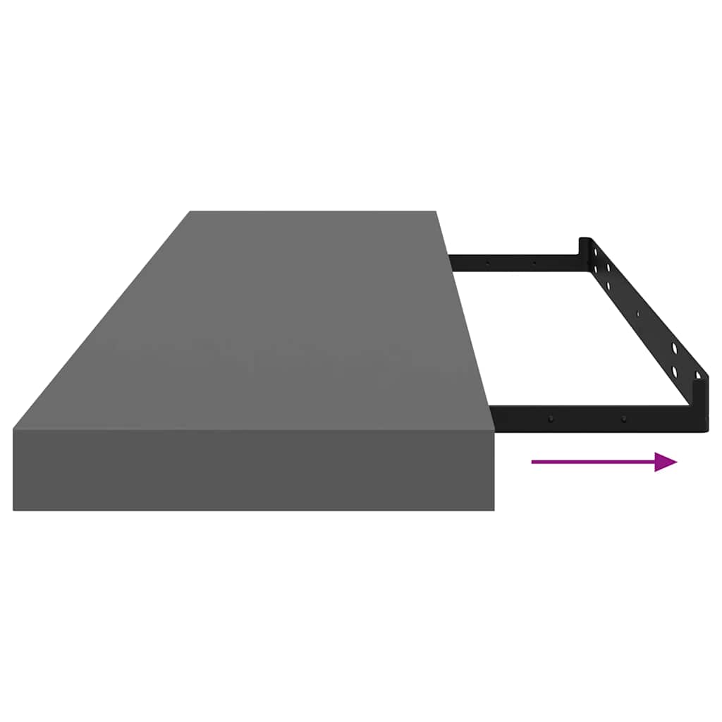 Schweberegale 2 Stk. Hochglanz-Grau 90x23,5x3,8 cm MDF