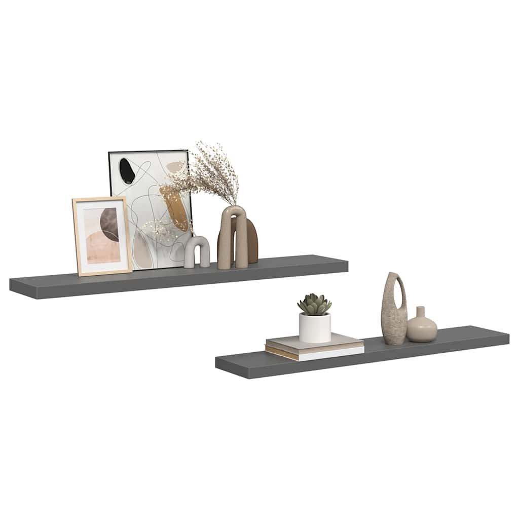 Schweberegale 2 Stk. Hochglanz-Grau 120x23,5x3,8 cm MDF