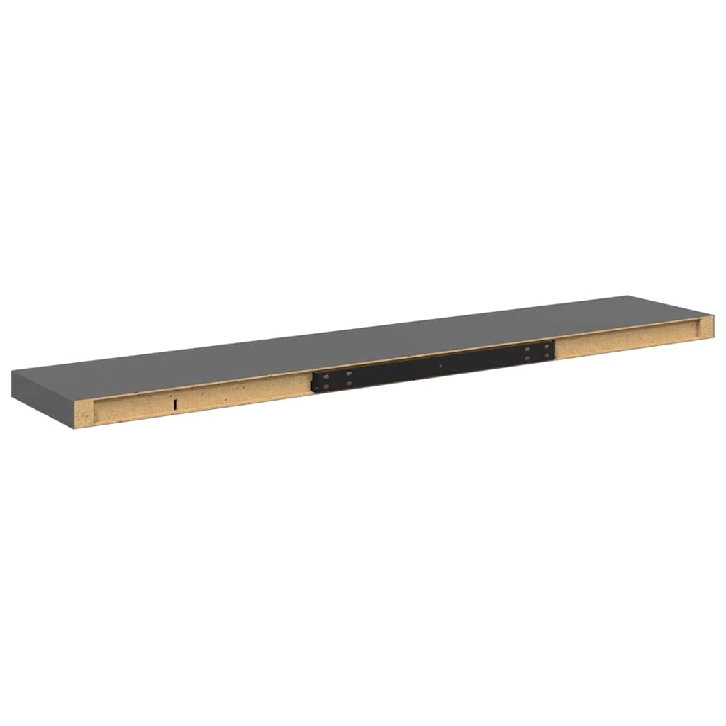 Schweberegale 2 Stk. Hochglanz-Grau 120x23,5x3,8 cm MDF