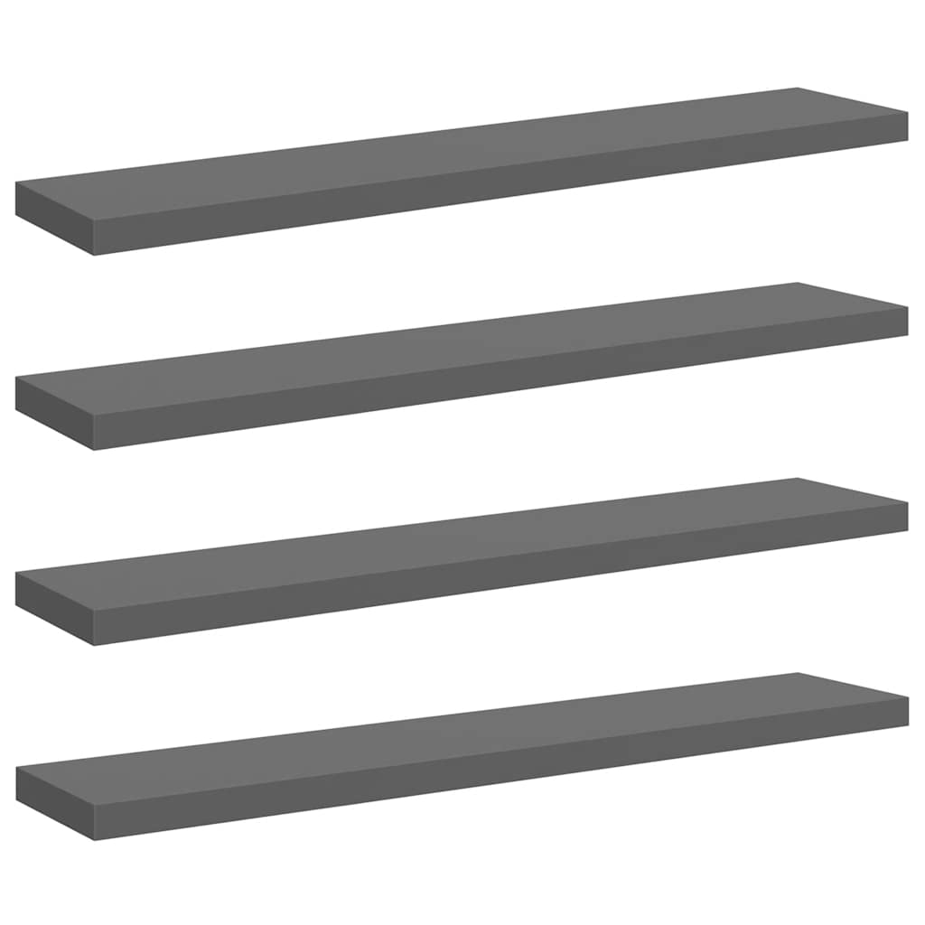 Schweberegale 4 Stk. Hochglanz-Grau 120x23,5x3,8 cm MDF