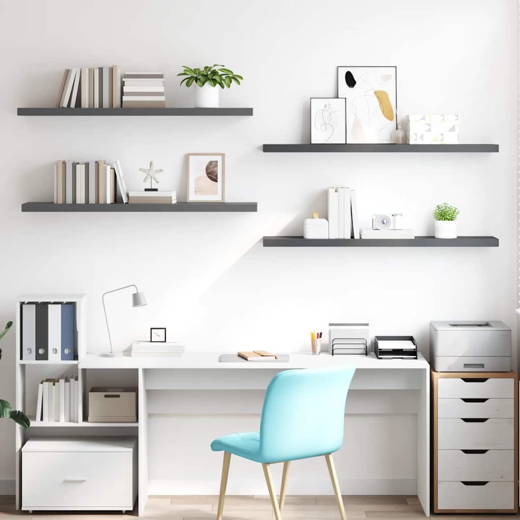 Schweberegale 4 Stk. Hochglanz-Grau 120x23,5x3,8 cm MDF