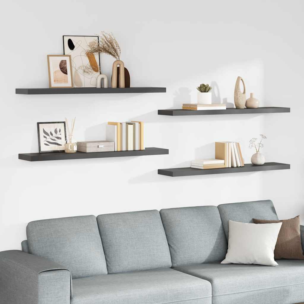 Schweberegale 4 Stk. Hochglanz-Grau 120x23,5x3,8 cm MDF