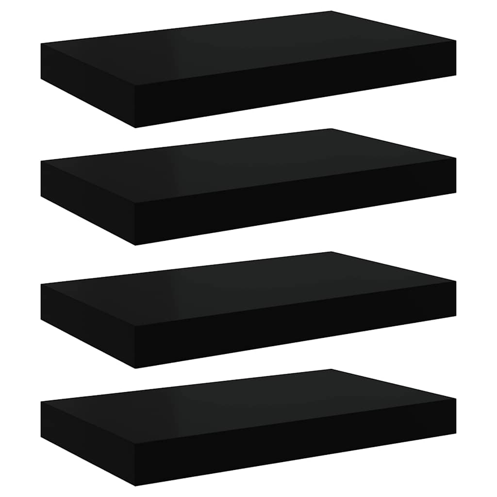 Schweberegale 4 Stk. Schwarz 40x23x3,8 cm MDF