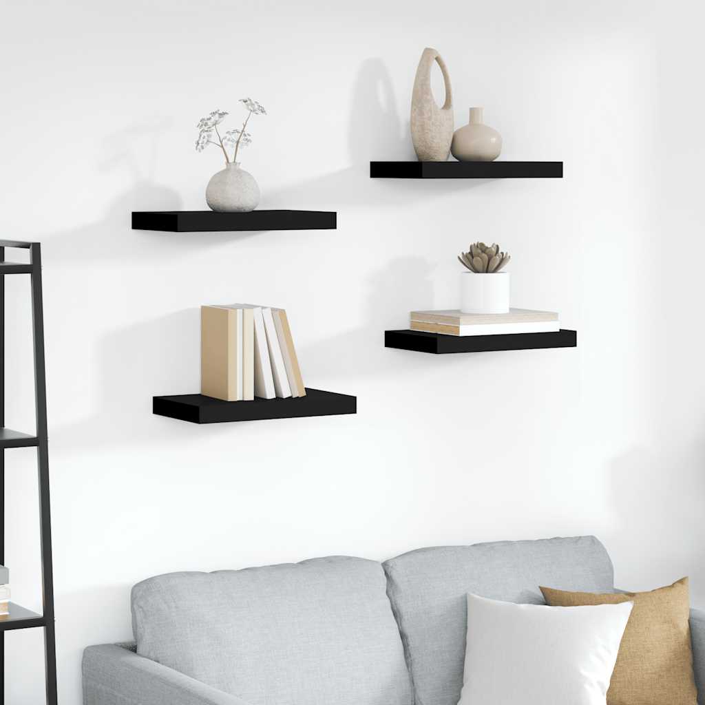 Schweberegale 4 Stk. Schwarz 40x23x3,8 cm MDF
