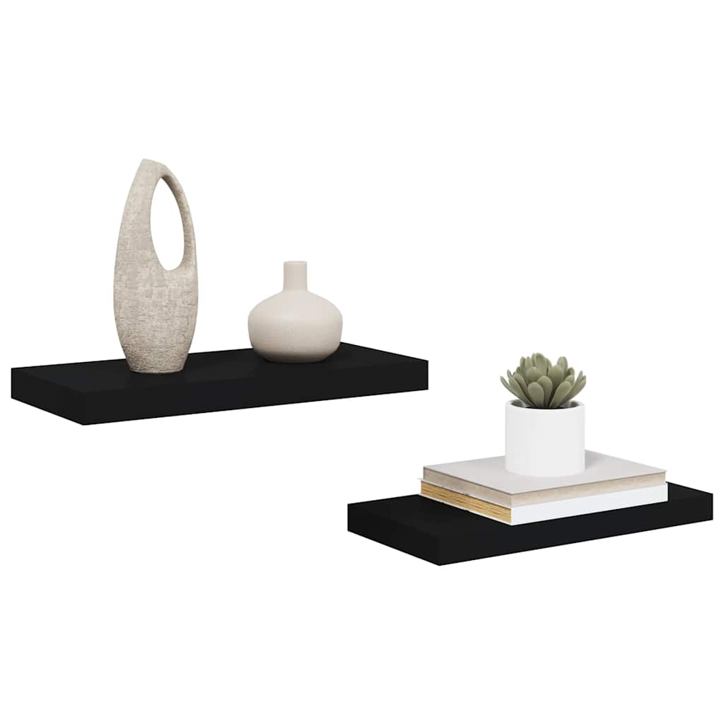Schweberegale 2 Stk. Schwarz 50x23x3,8 cm MDF