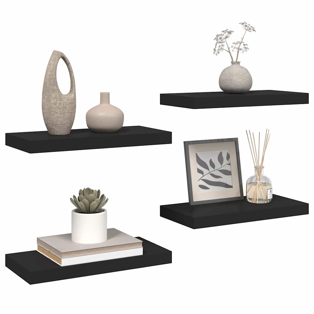Schweberegale 4 Stk. Schwarz 50x23x3,8 cm MDF