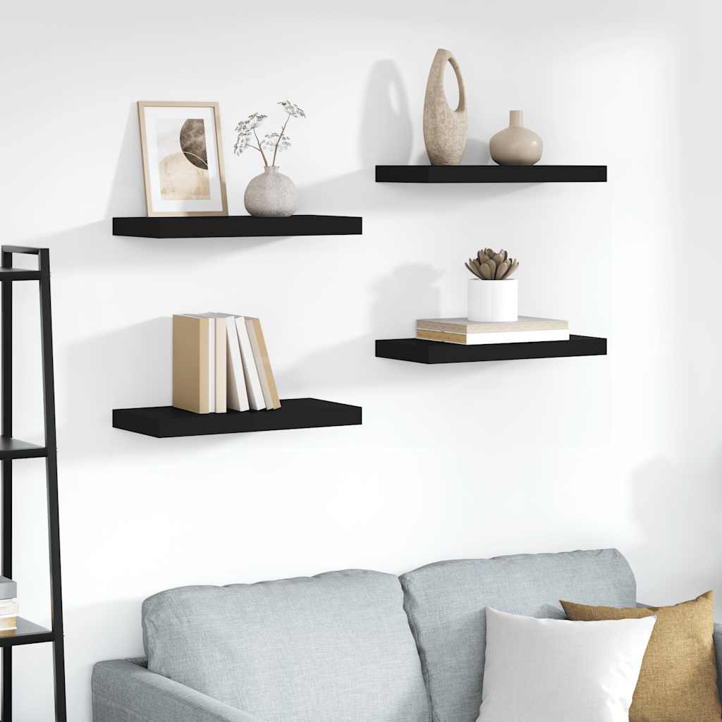 Schweberegale 4 Stk. Schwarz 50x23x3,8 cm MDF