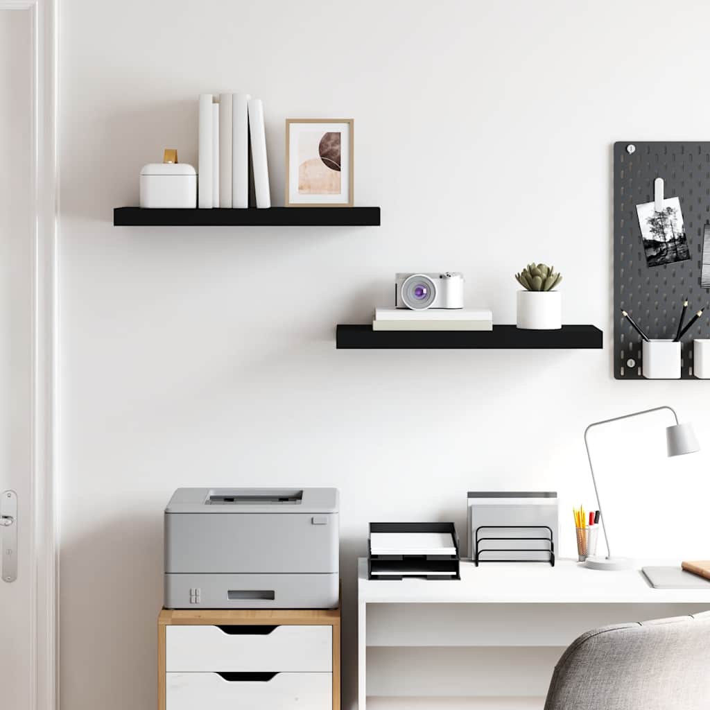 Schweberegale 2 Stk. Schwarz 60x23,5x3,8cm MDF