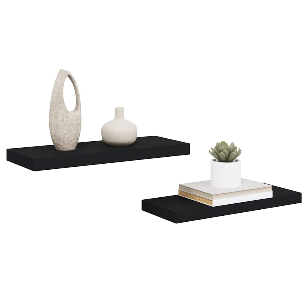 Schweberegale 2 Stk. Schwarz 60x23,5x3,8cm MDF
