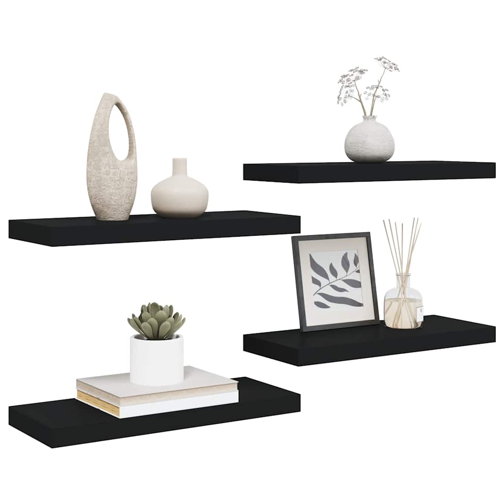 Schweberegale 4 Stk. Schwarz 60x23,5x3,8cm MDF