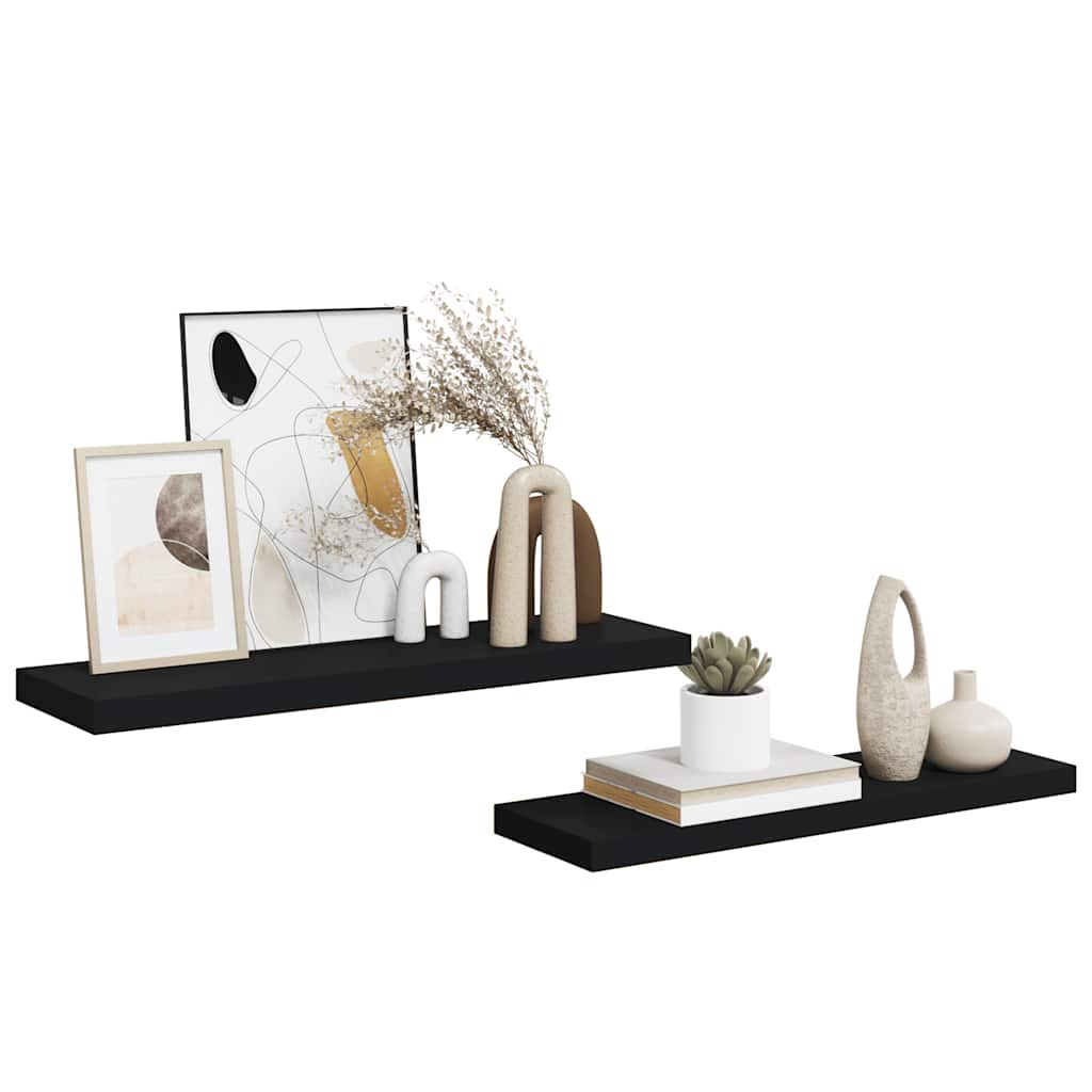 Schweberegale 2 Stk. Schwarz 80x23,5x3,8 cm MDF
