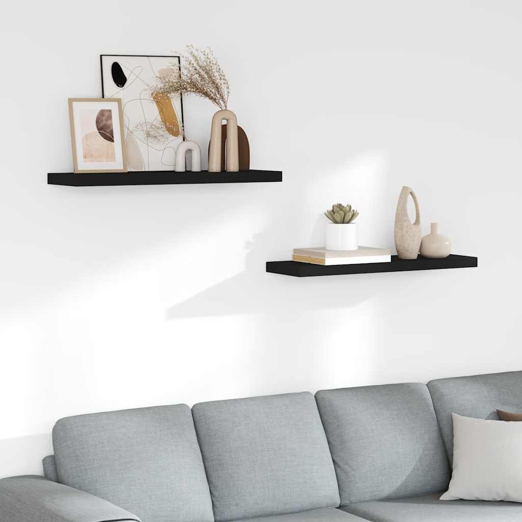 Schweberegale 2 Stk. Schwarz 80x23,5x3,8 cm MDF