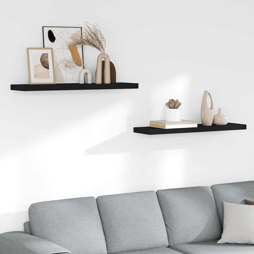 Schweberegale 2 Stk. Schwarz 90x23,5x3,8 cm MDF