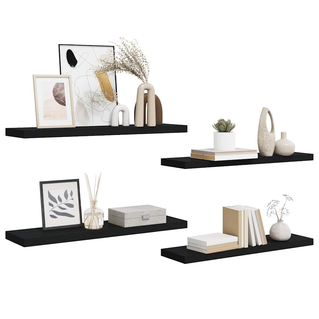 Schweberegale 4 Stk. Schwarz 90x23,5x3,8 cm MDF