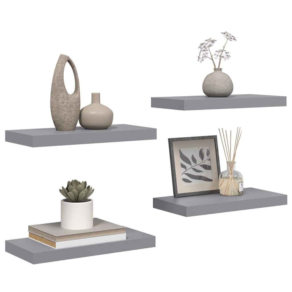 Schweberegale 4 Stk. Grau 50x23x3,8 cm MDF
