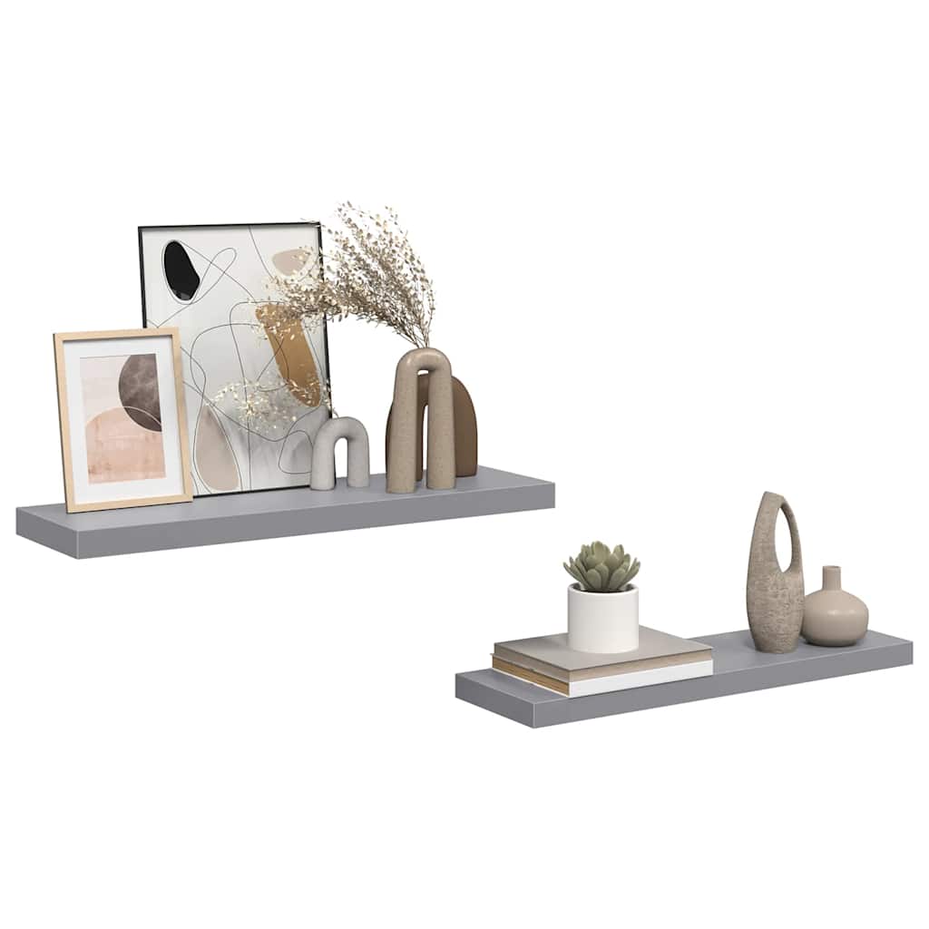 Schweberegale 2 Stk. Grau 80x23,5x3,8 cm MDF
