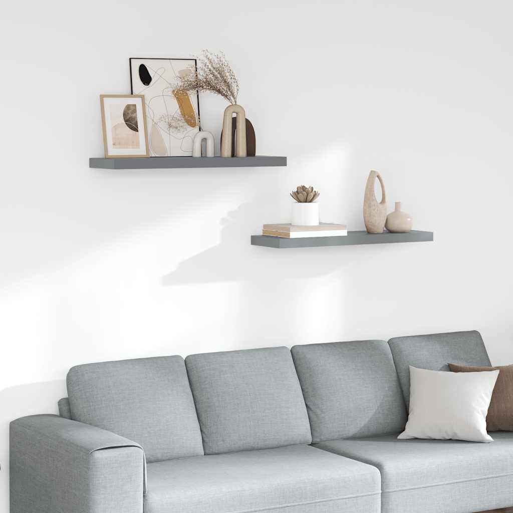 Schweberegale 2 Stk. Grau 80x23,5x3,8 cm MDF