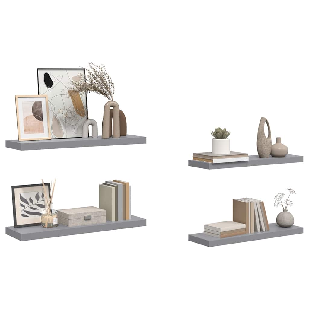 Schweberegale 4 Stk. Grau 80x23,5x3,8 cm MDF