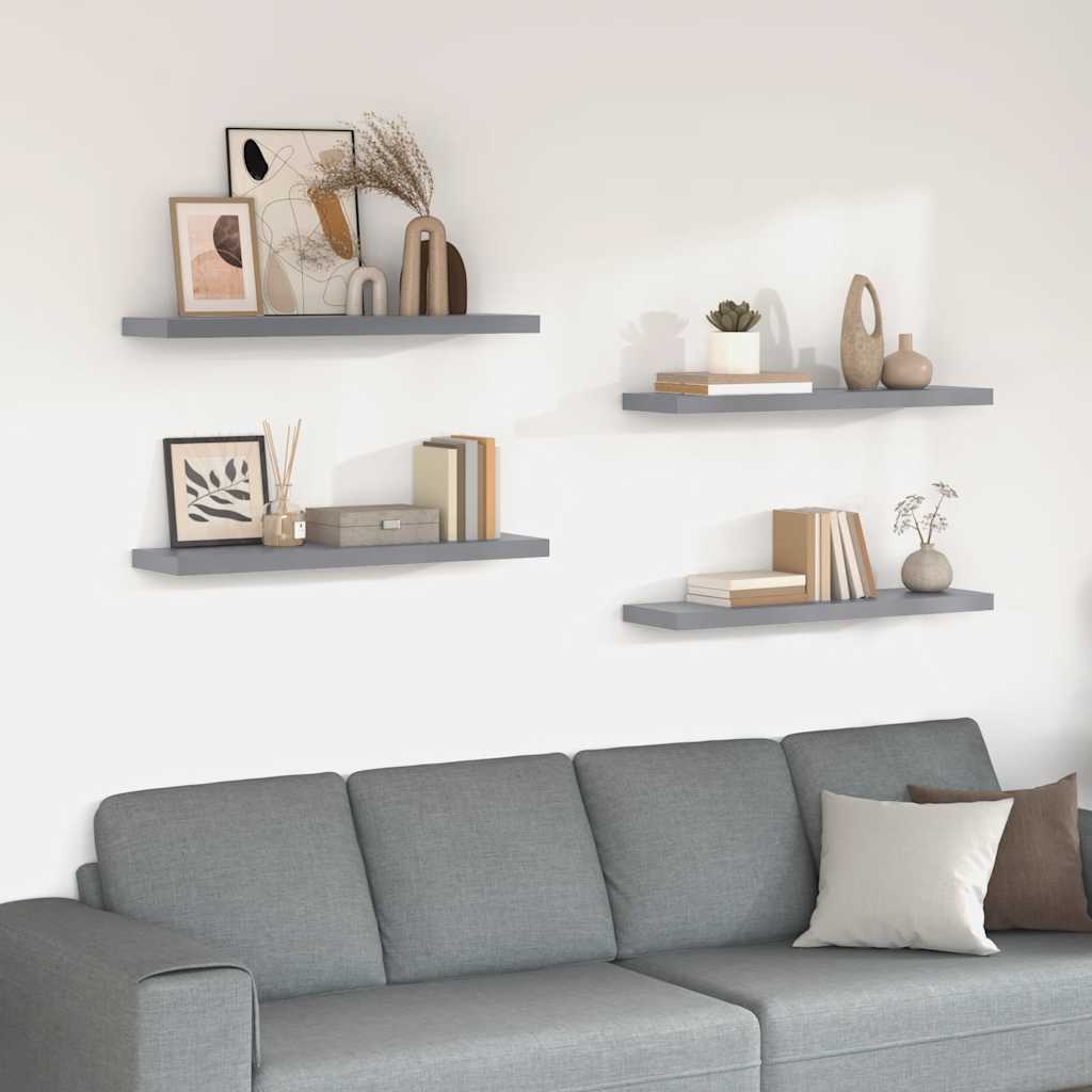 Schwebende Wandregale 4 Stk. Grau 90x23,5x3,8cm MDF