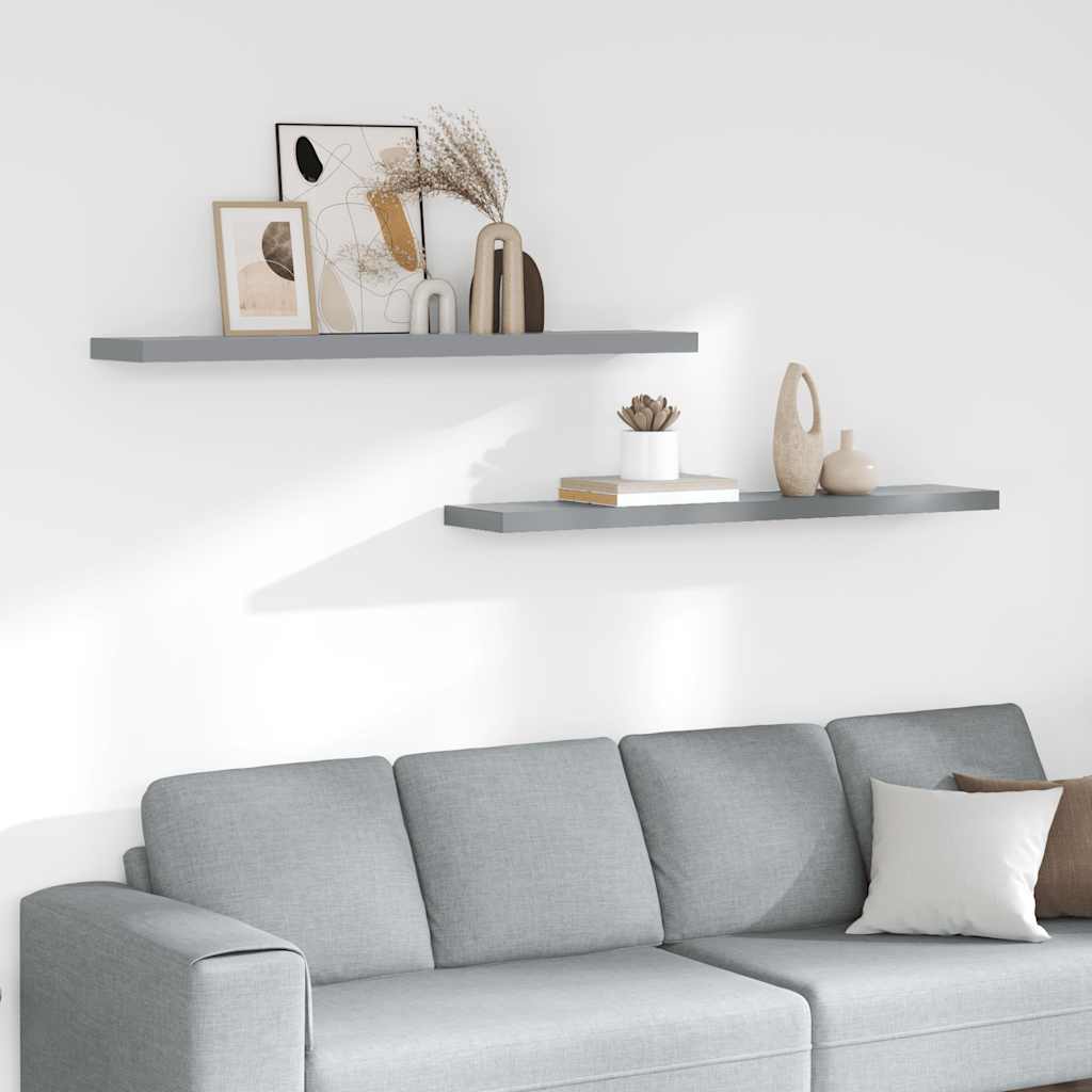 Schwebende Wandregale 2 Stk. Grau 120x23,5x3,8 cm MDF