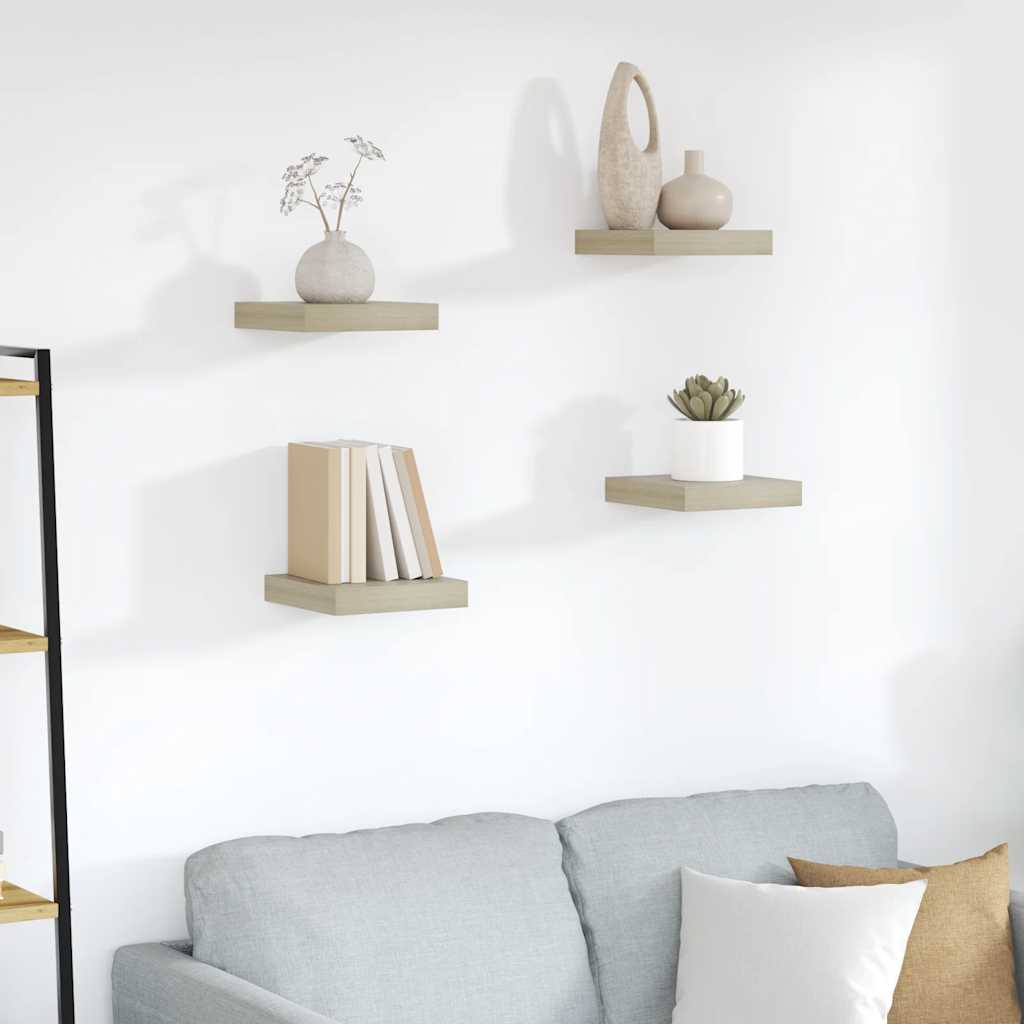 Schwebende Wandregale 4 Stk. Eichefarben 23x23,5x3,8cm MDF