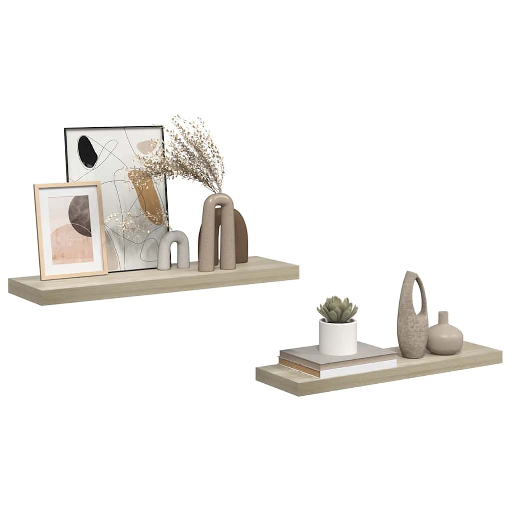Schweberegale 2 Stk. Eiche-Optik 80x23,5x3,8 cm MDF