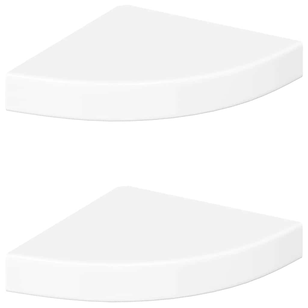 Schwebende Eckregale 2 Stk. Hochglanz-Weiß 25x25x3,8 cm MDF