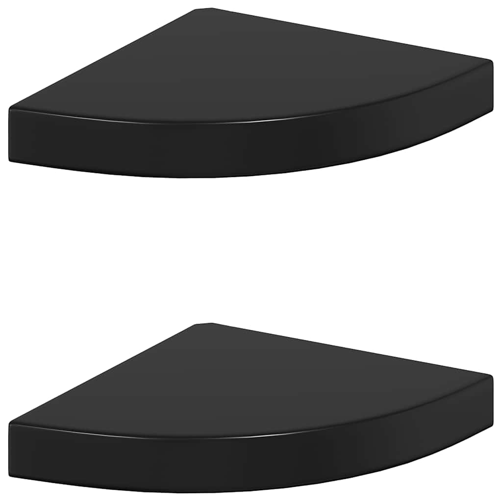Eck-Schweberegale 2 Stk. Hochglanz-Schwarz 25x25x3,8 cm MDF