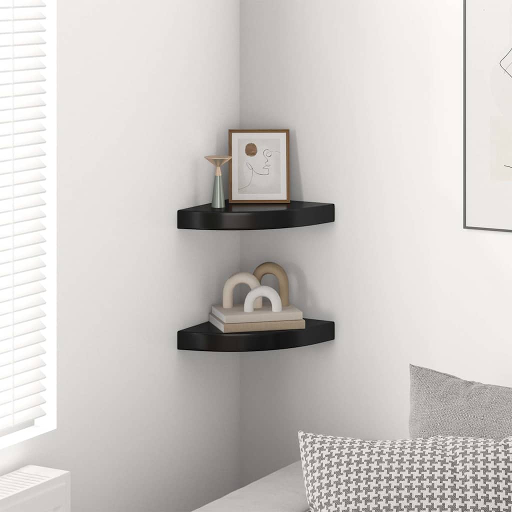 Eck-Schweberegale 2 Stk. Hochglanz-Schwarz 25x25x3,8 cm MDF