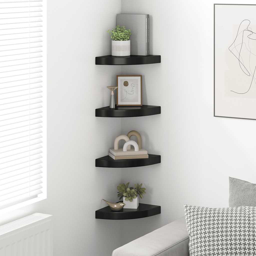 Eck-Schweberegale 4 Stk. Hochglanz-Schwarz 25x25x3,8 cm MDF
