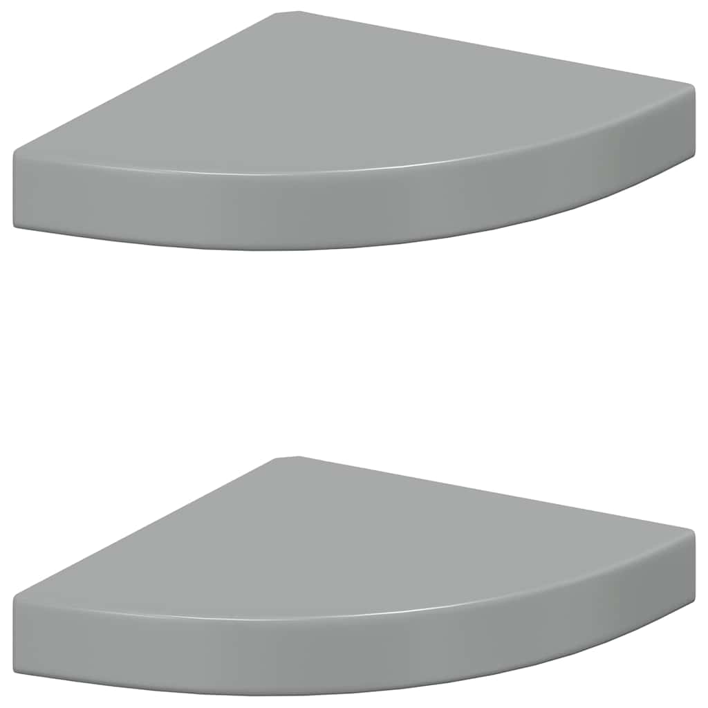 Eck-Schweberegale 2 Stk. Hochglanz-Grau 25x25x3,8 cm MDF