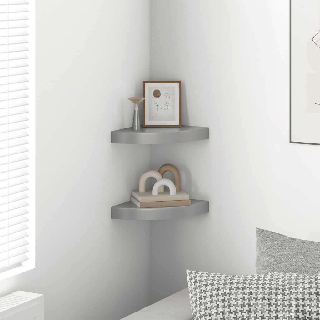 Eck-Schweberegale 2 Stk. Hochglanz-Grau 25x25x3,8 cm MDF